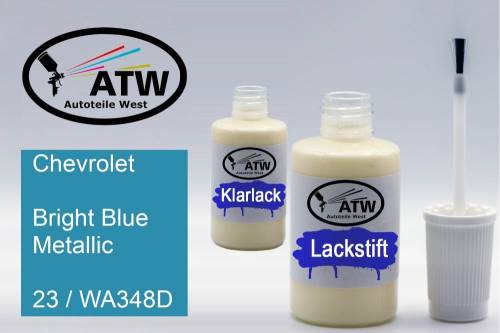 Chevrolet, Bright Blue Metallic, 23 / WA348D: 20ml Lackstift + 20ml Klarlack - Set, von ATW Autoteile West.